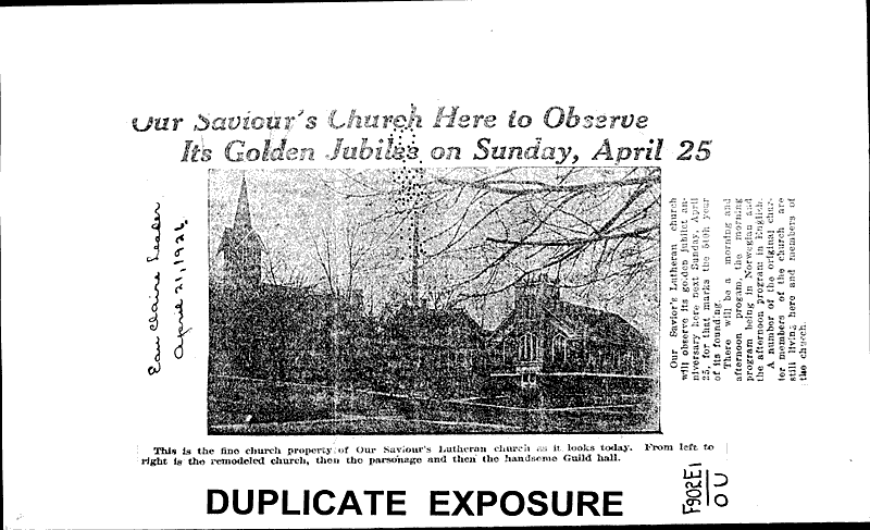  Source: Eau Claire Leader Topics: Church History Date: 1921-04-21