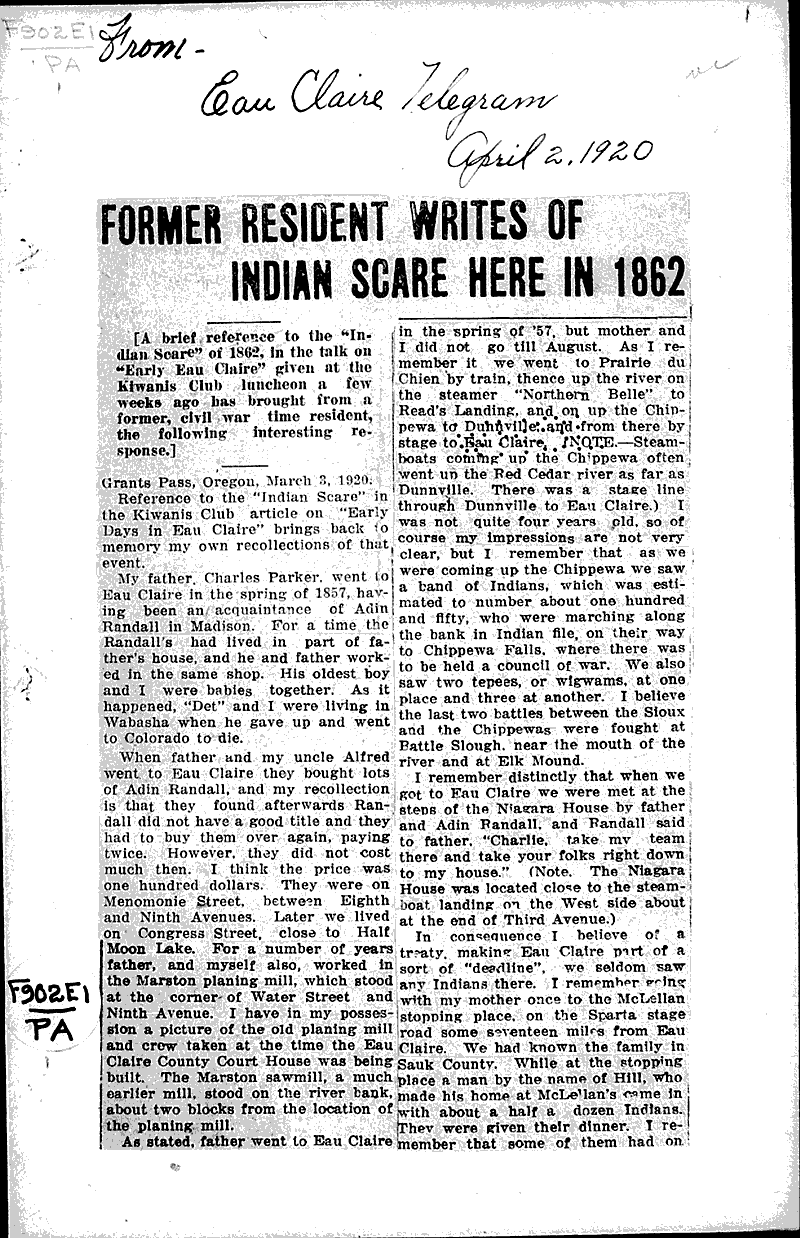  Source: Eau Claire Telegram Topics: Indians and Native Peoples Date: 1920-04-02
