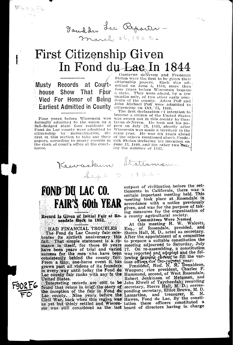  Source: Fond du Lac Daily Reporter Topics: Government and Politics Date: 1922-03-26