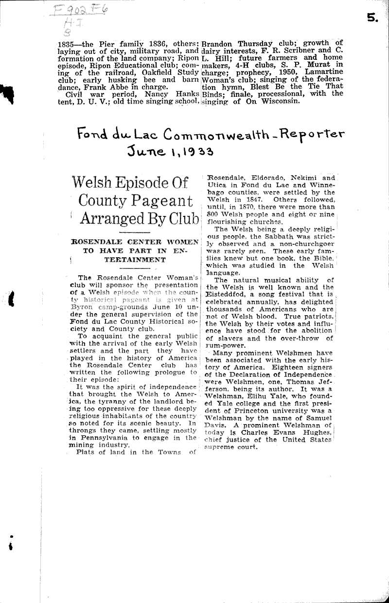  Source: Fond du Lac Commonwealth-Reporter Topics: Education Date: 1933-05-01