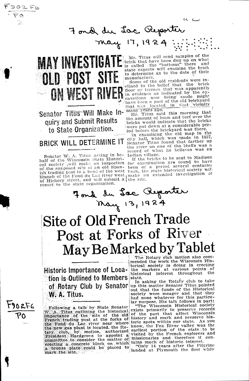  Source: Fond du Lac Daily Reporter Date: 1924-05-17