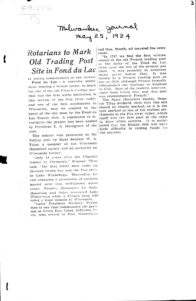  Source: Fond du Lac Daily Reporter Date: 1924-05-17