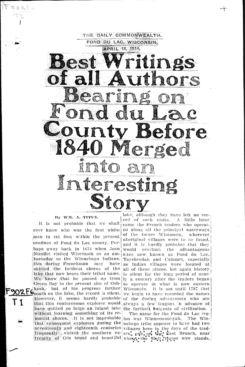  Source: Fond du Lac Commonwealth-Reporter Topics: Art and Music Date: 1914-04-18