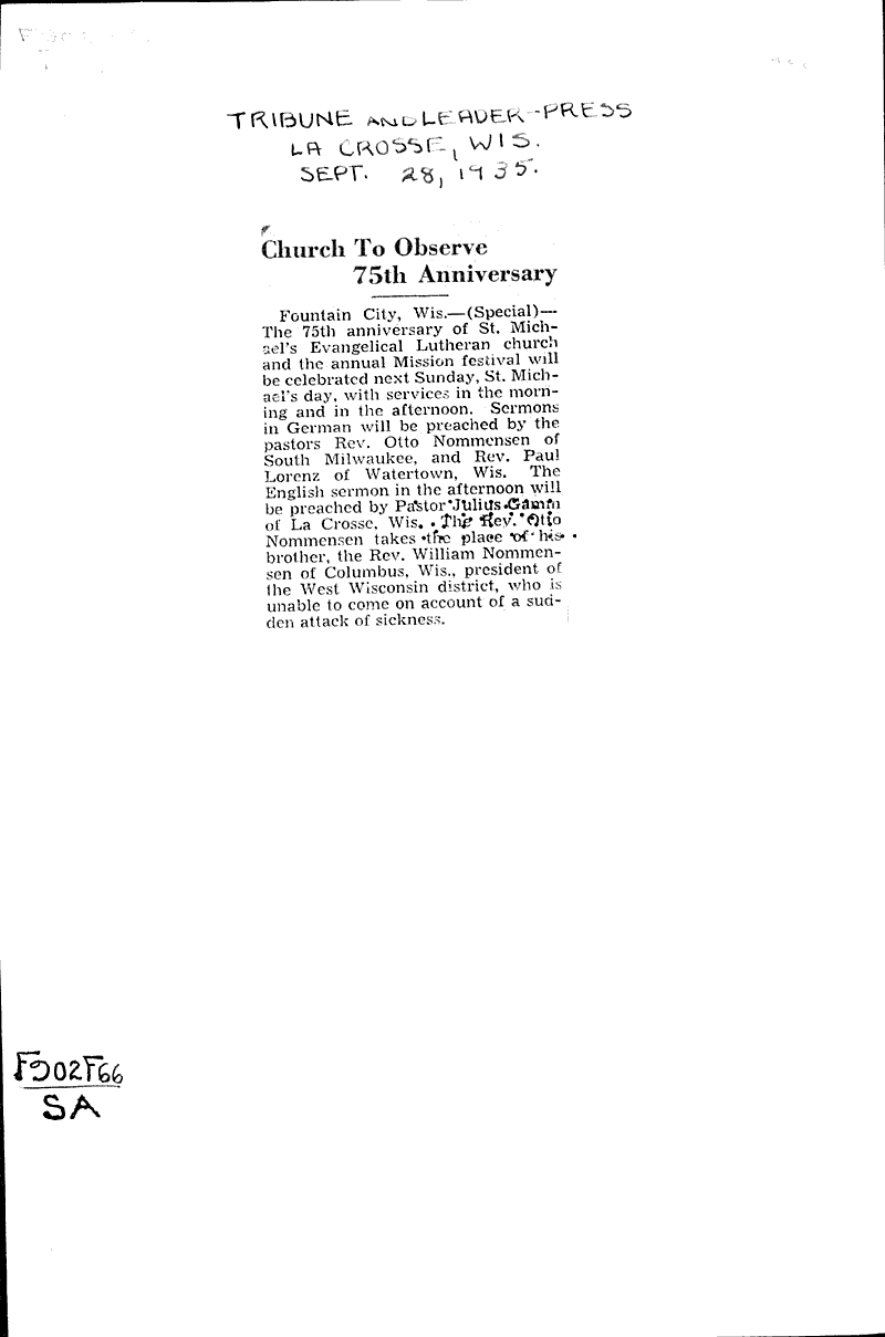  Source: La Crosse Tribune and Leader-Press Topics: Church History Date: 1935-09-28