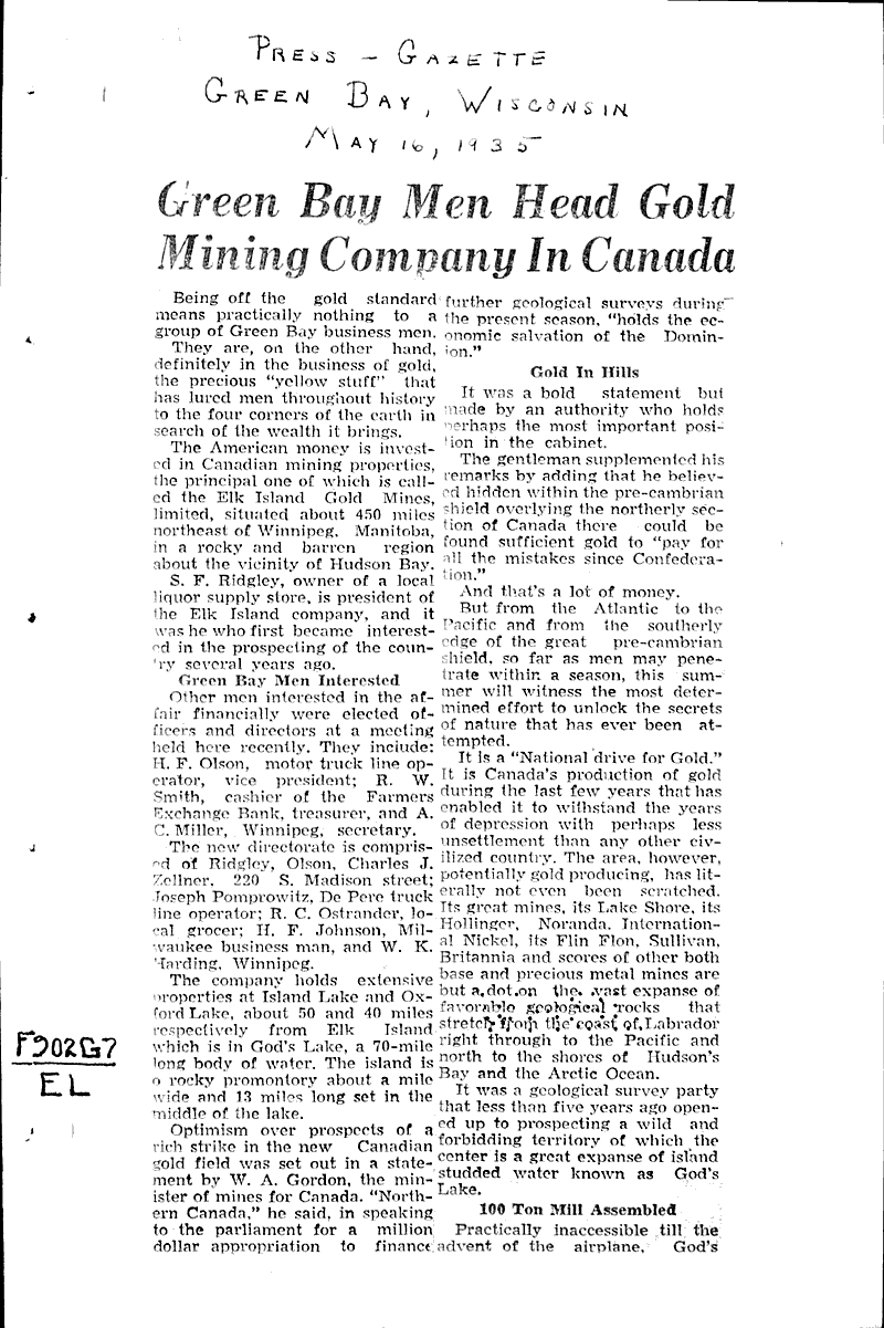  Source: Green Bay Press Gazette Topics: Industry Date: 1935-05-16