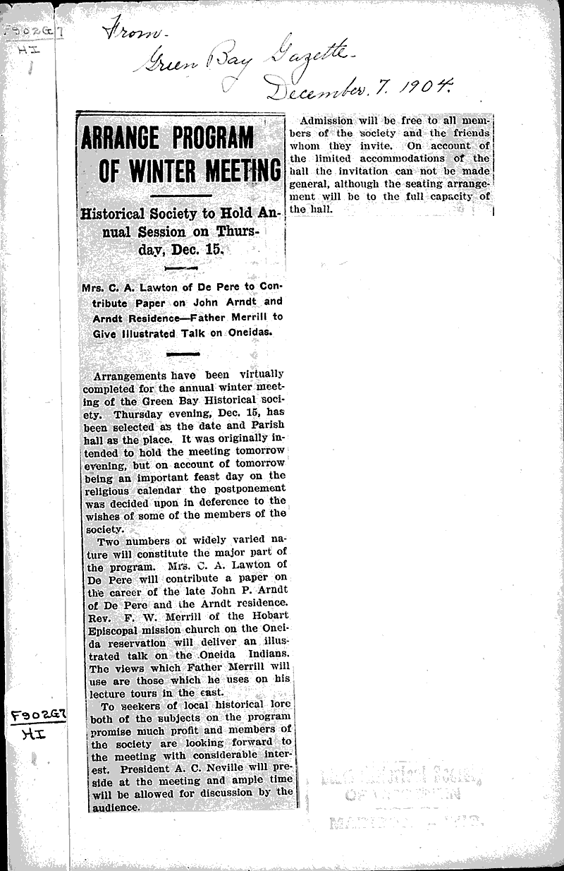 Source: Green Bay Gazette Topics: Education Date: 1904-12-07