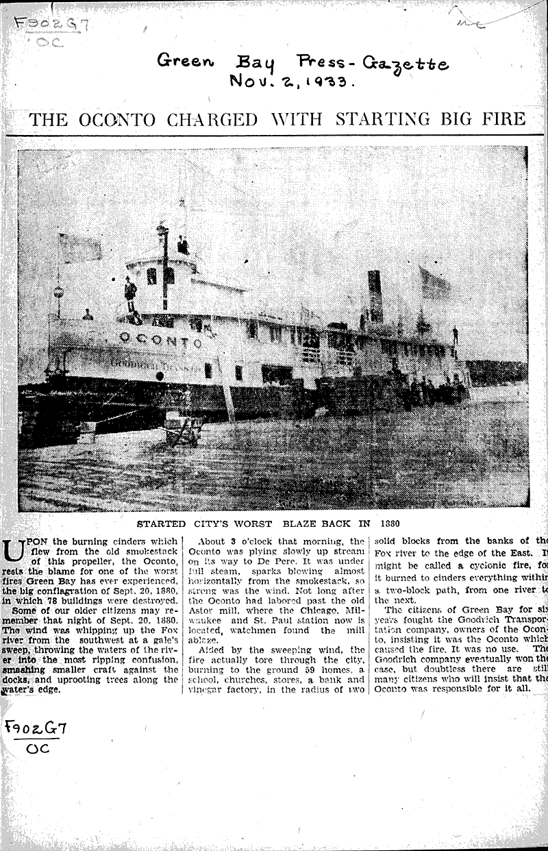  Source: Green Bay Press Gazette Topics: Transportation Date: 1933-11-02