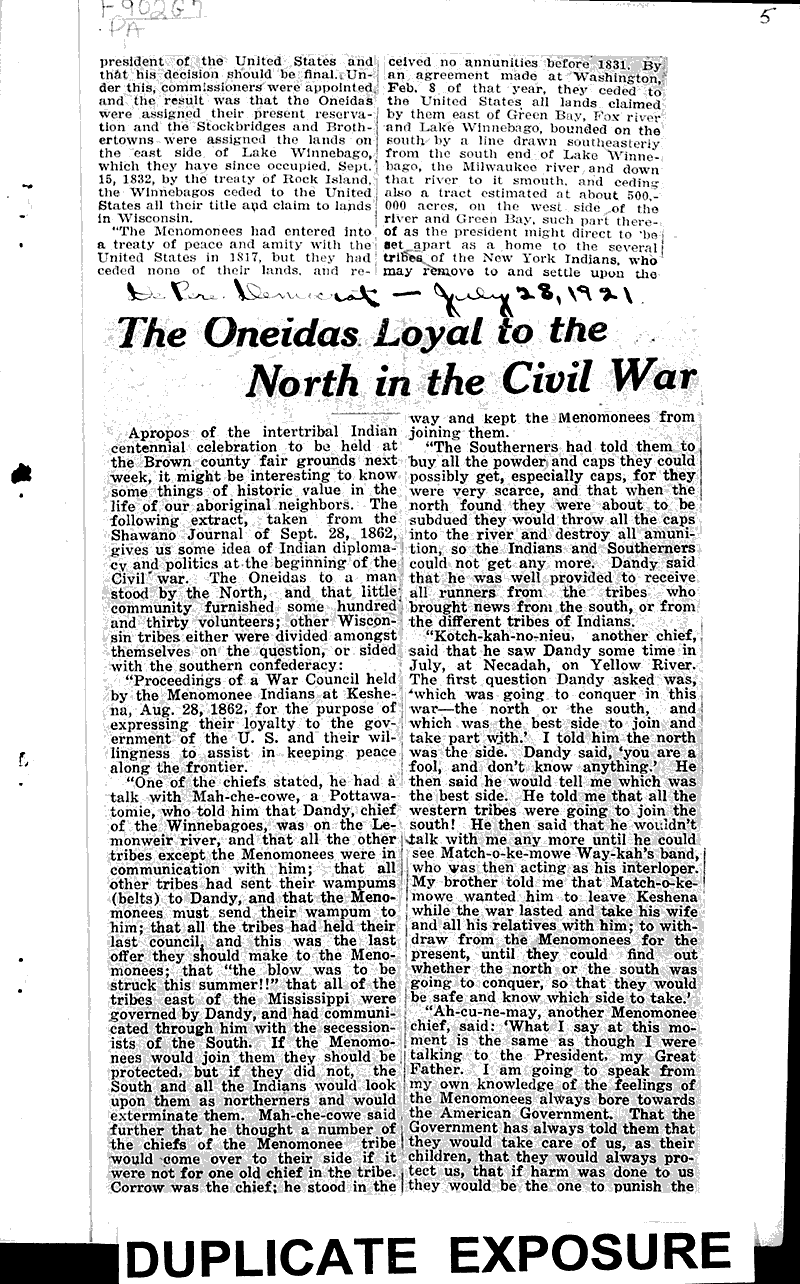  Source: Milwaukee Journal Topics: Indians and Native Peoples Date: 1921-07-31