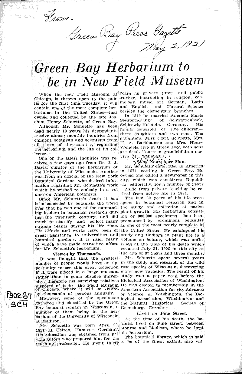  Source: Green Bay Press Gazette Topics: Art and Music Date: 1921-05-02