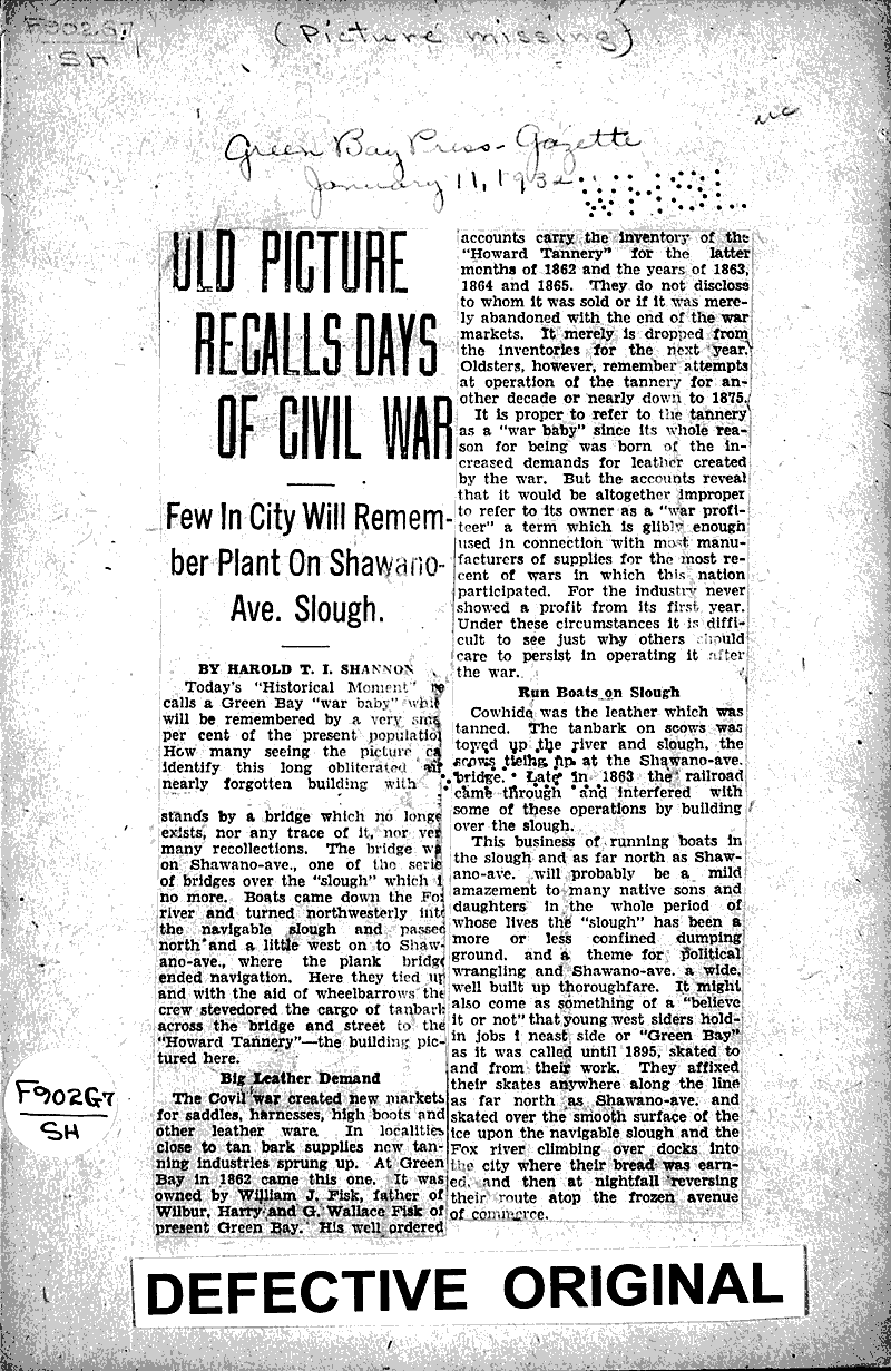  Source: Green Bay Press Gazette Topics: Civil War Date: 1932-01-11