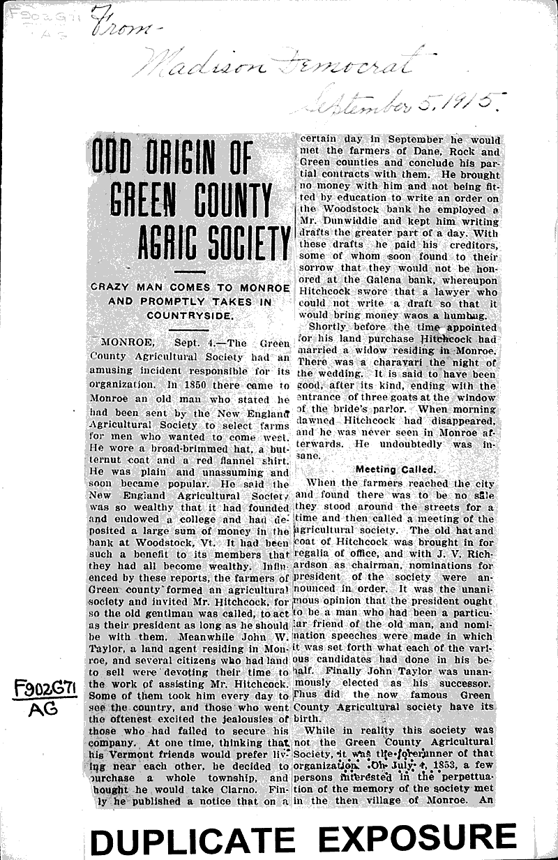 Source: Madison Democrat Topics: Agriculture Date: 1915-09-05