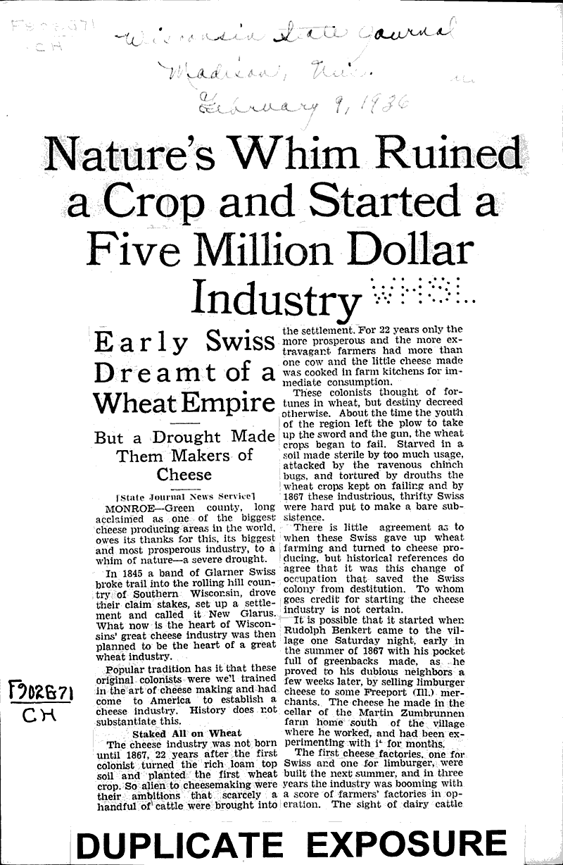  Source: Wisconsin State Journal Topics: Industry Date: 1936-02-09