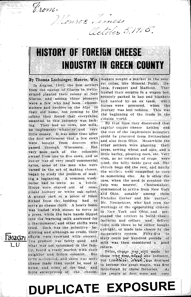  Source: Monroe Times Topics: Industry Date: 1915-10-05