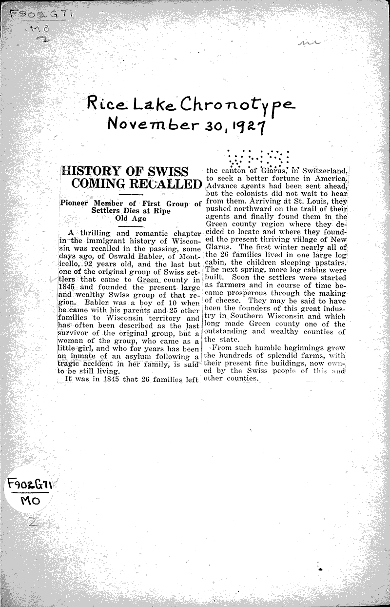  Source: Rice Lake Chronotype Topics: Immigrants Date: 1927-11-30