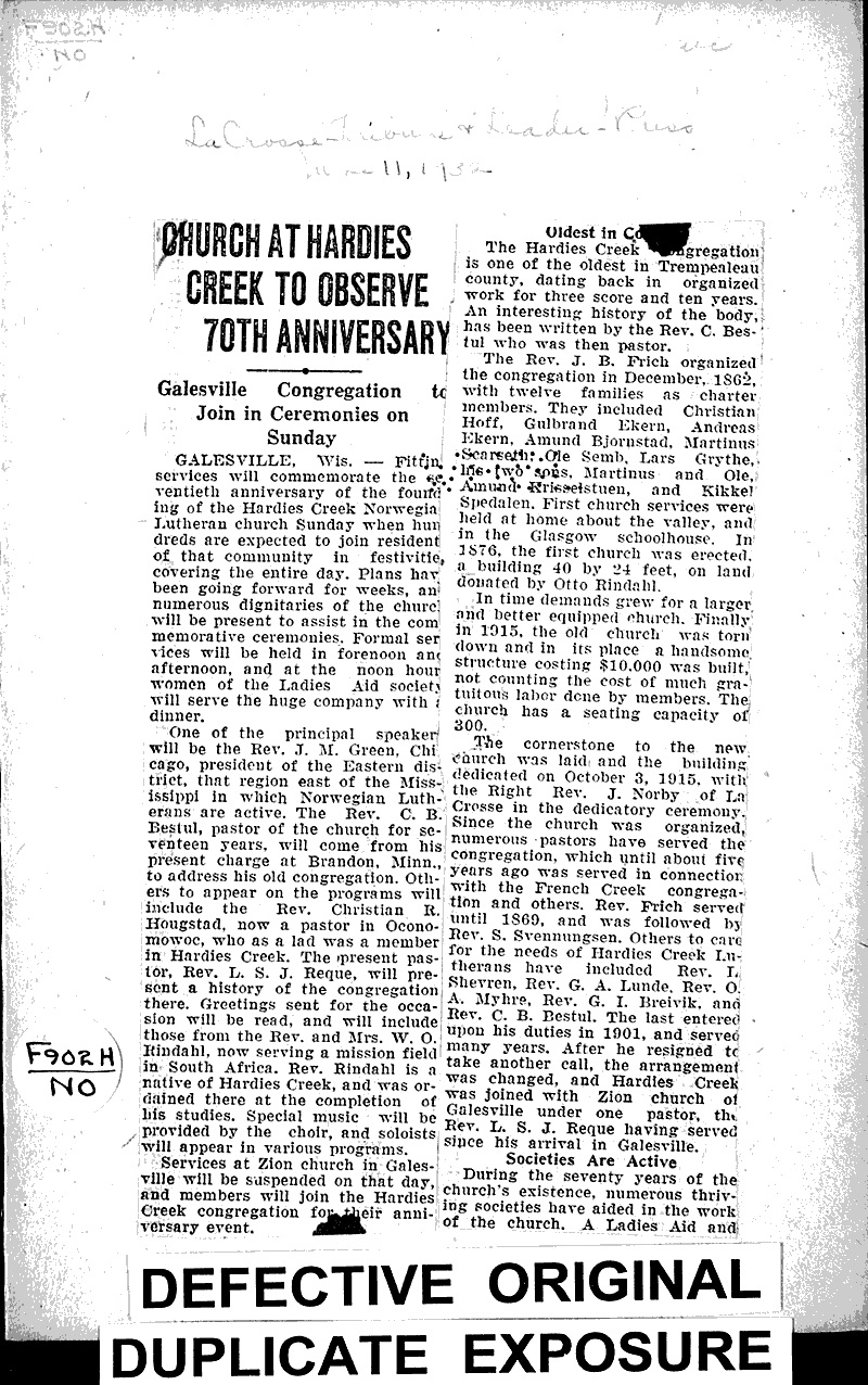  Source: La Crosse Tribune and Leader-Press Topics: Church History Date: 1932-06-11