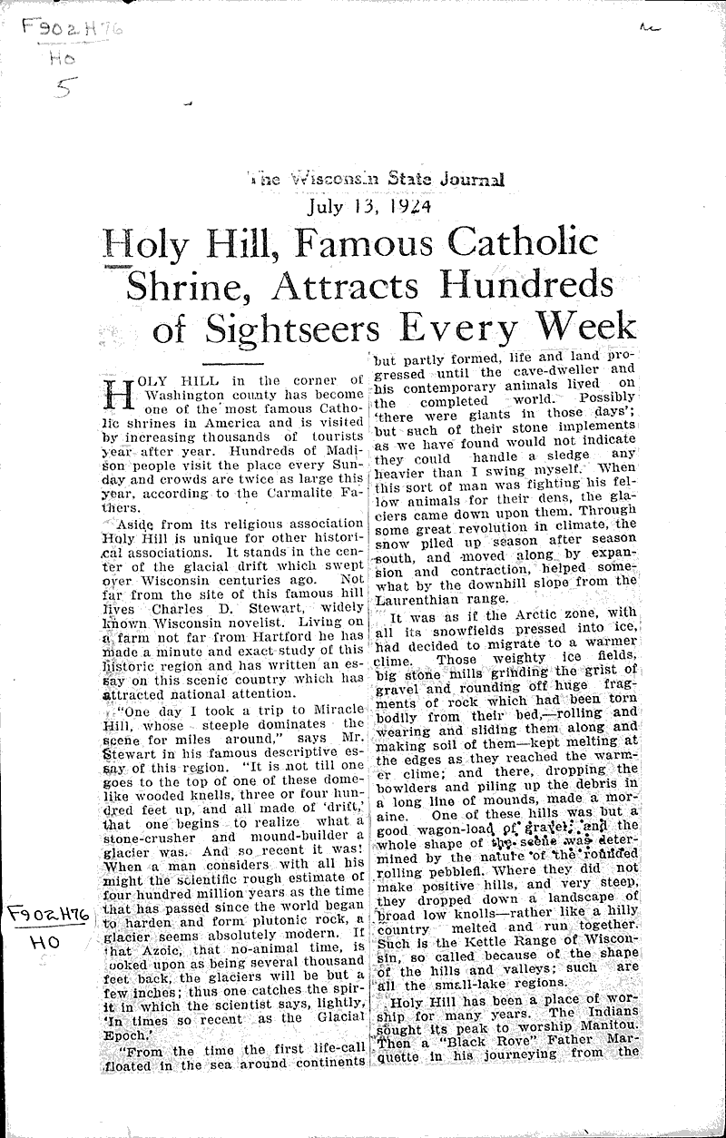  Source: Wisconsin State Journal Topics: Church History Date: 1924-07-13