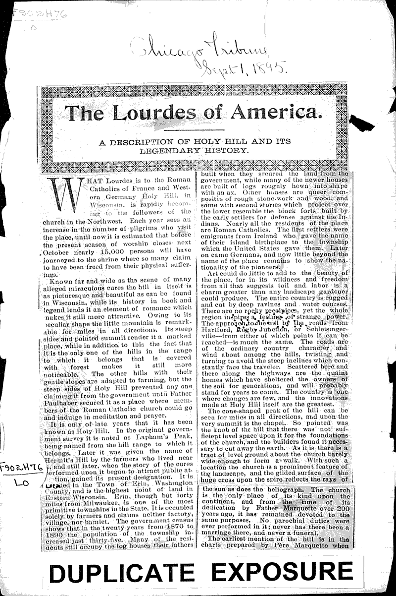  Source: Chicago Tribune Topics: Church History Date: 1895-09-01