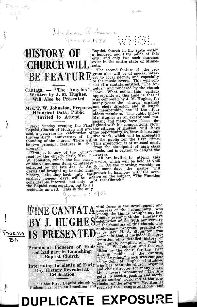  Source: Hudson Star-Observer Topics: Church History Date: 1932-06-23