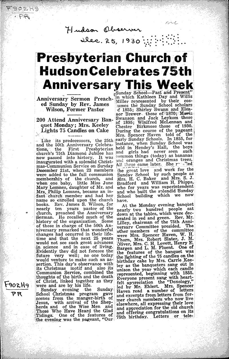  Source: Hudson Star-Observer Topics: Church History Date: 1925-12-25