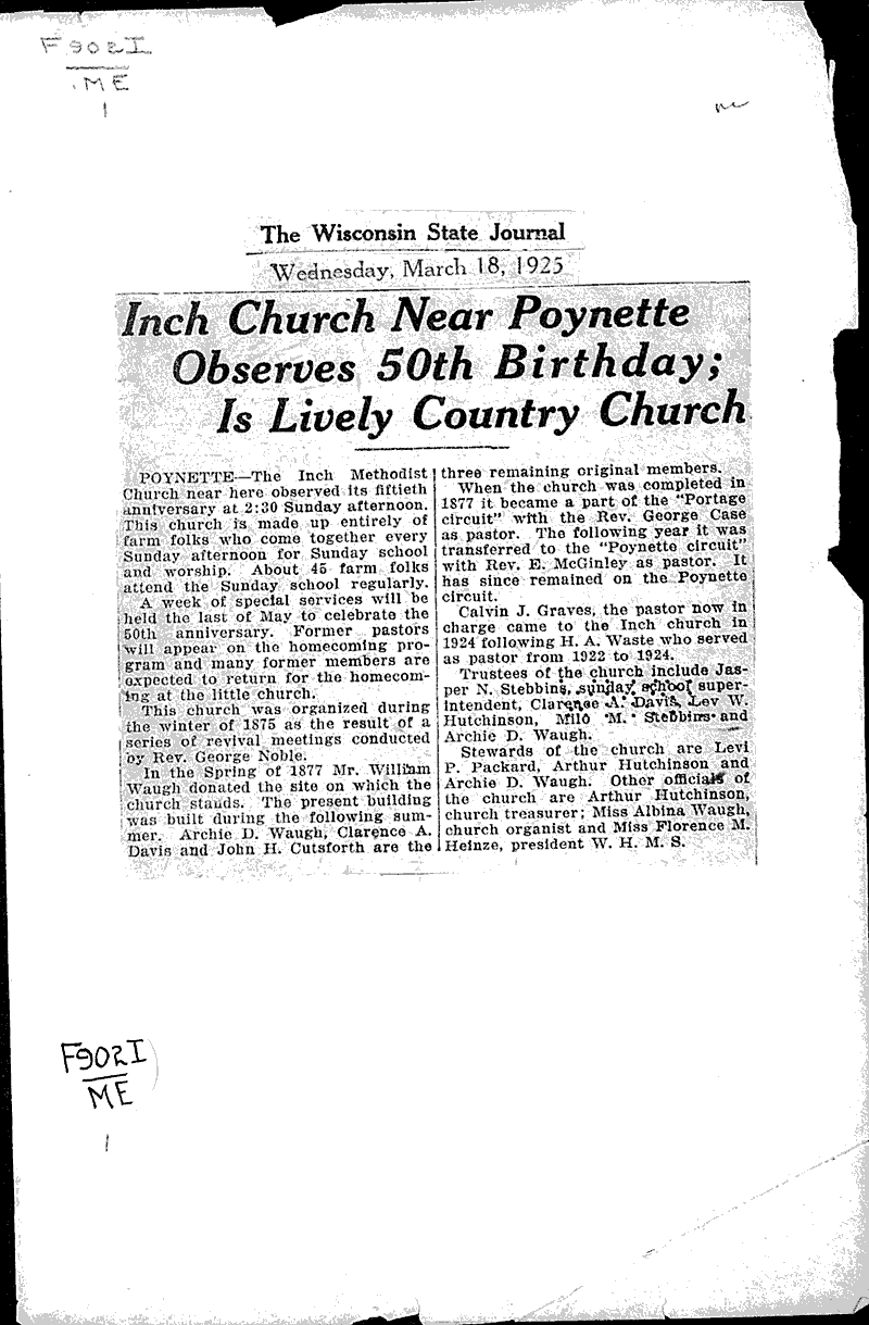 Source: Wisconsin State Journal Topics: Church History Date: 1925-03-18
