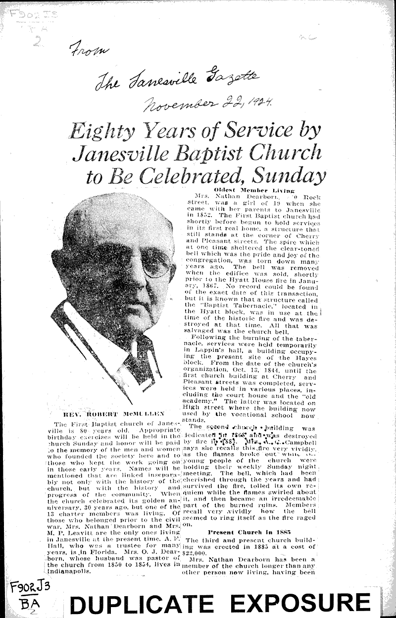  Source: Janesville Gazette Topics: Church History Date: 1924-11-22
