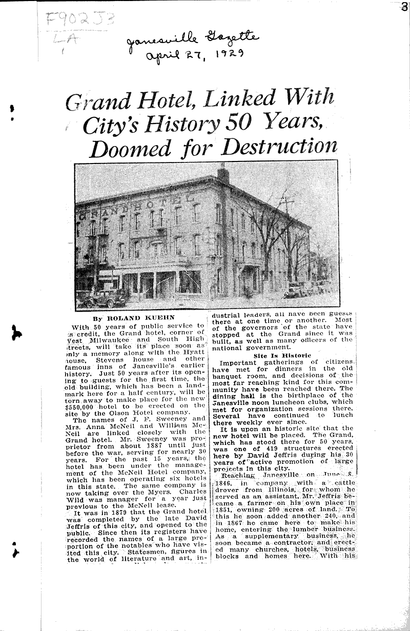  Source: Janesville Gazette Topics: Architecture Date: 1929-01-12