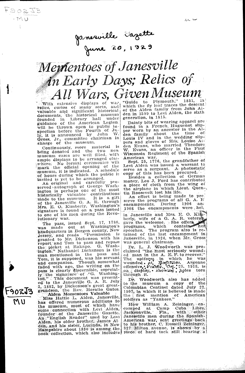  Source: Janesville Gazette Topics: Wars Date: 1929-06-20