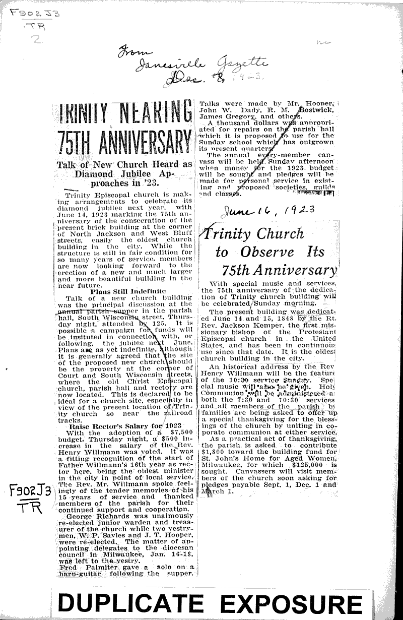  Source: Janesville Gazette Topics: Church History Date: 1923-12-08