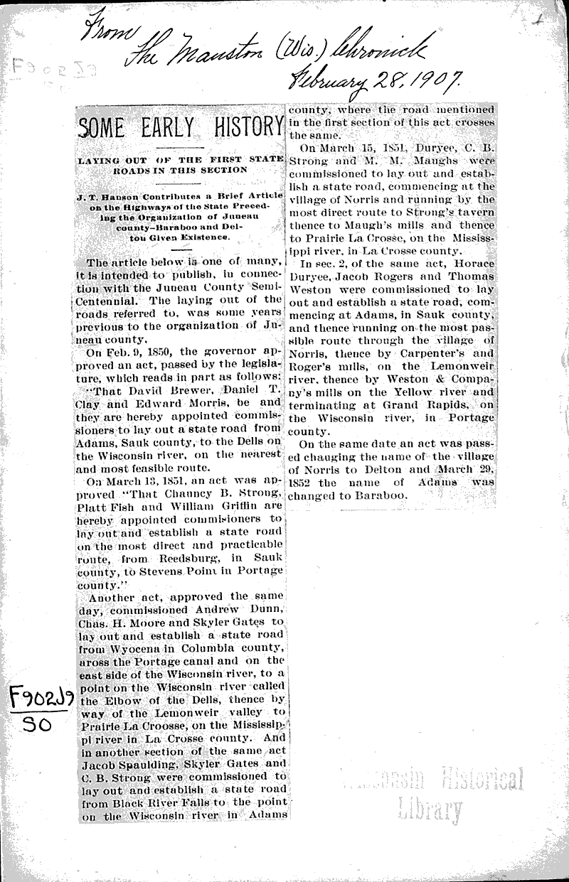  Source: Mauston Chronicle Topics: Transportation Date: 1907-02-28