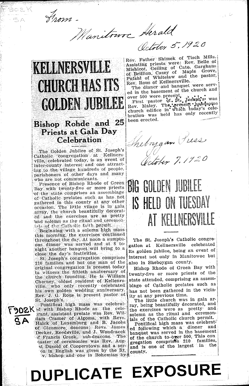  Source: Manitowoc Herald Topics: Church History Date: 1920-10-05