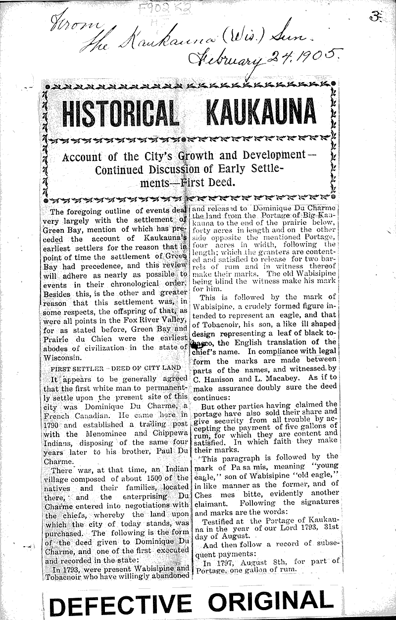  Source: Kaukauna Sun Date: 1905-02-17