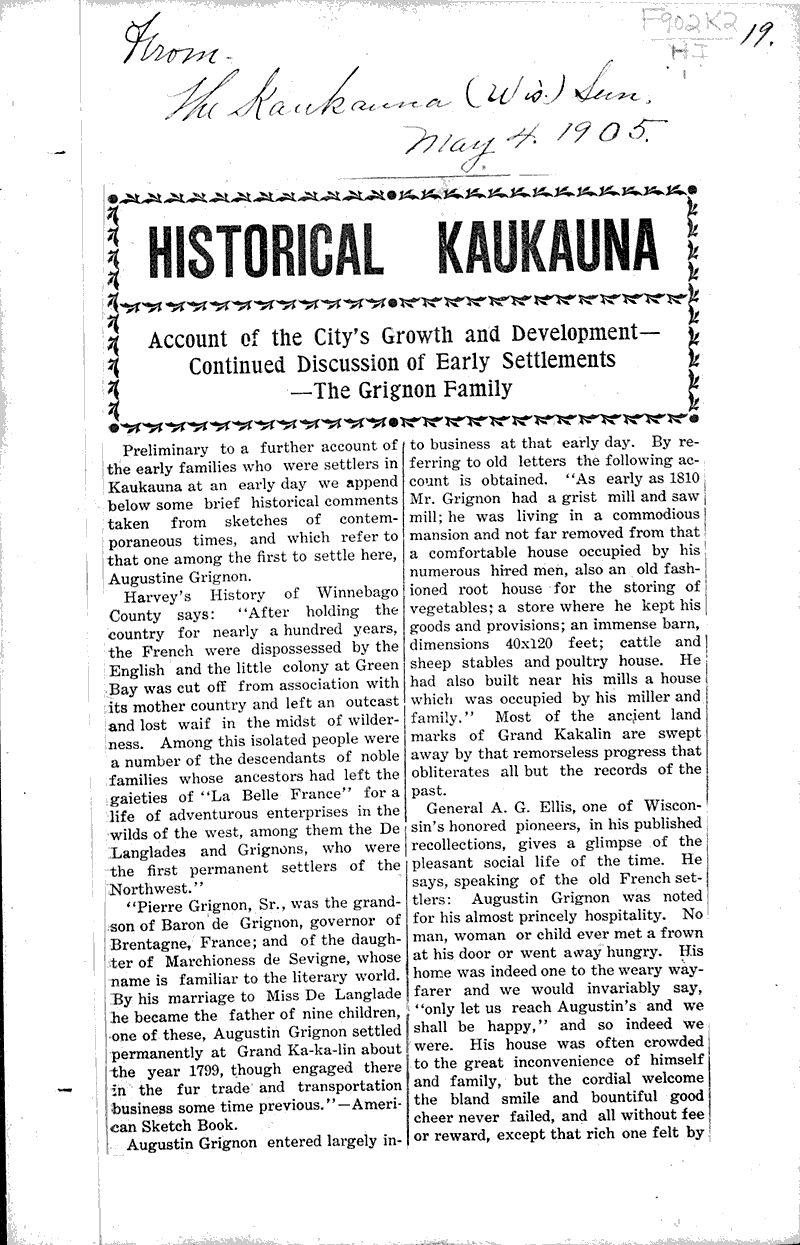  Source: Kaukauna Sun Date: 1905-02-17