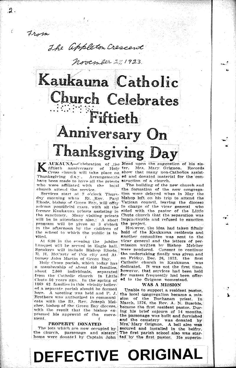  Source: Appleton Crescent Topics: Church History Date: 1923-11-27