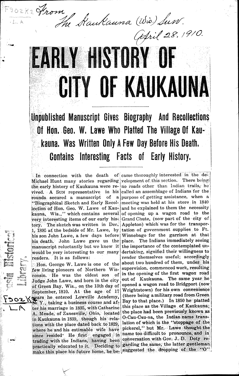  Source: Kaukauna Sun Date: 1910-04-28