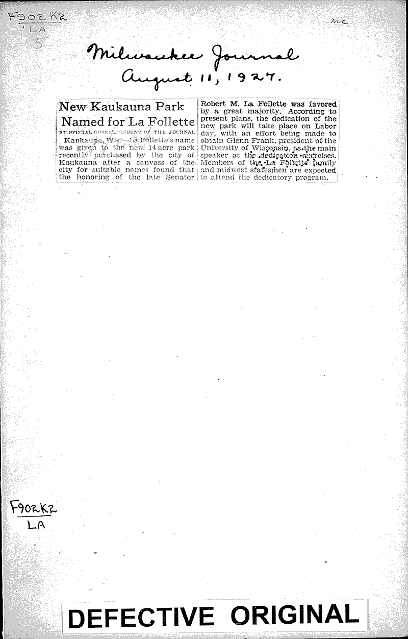  Source: Milwaukee Journal Date: 1927-08-11