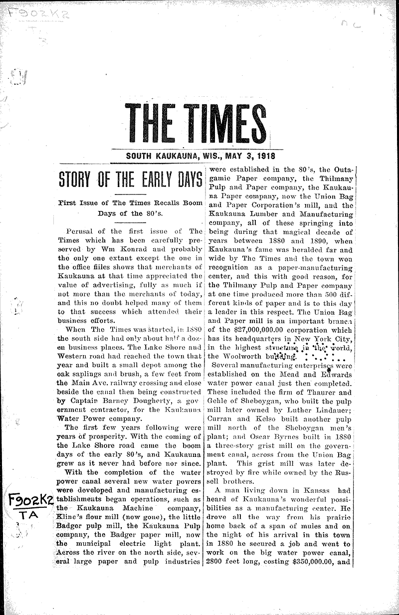  Source: Kaukauna Times Date: 1918-05-03