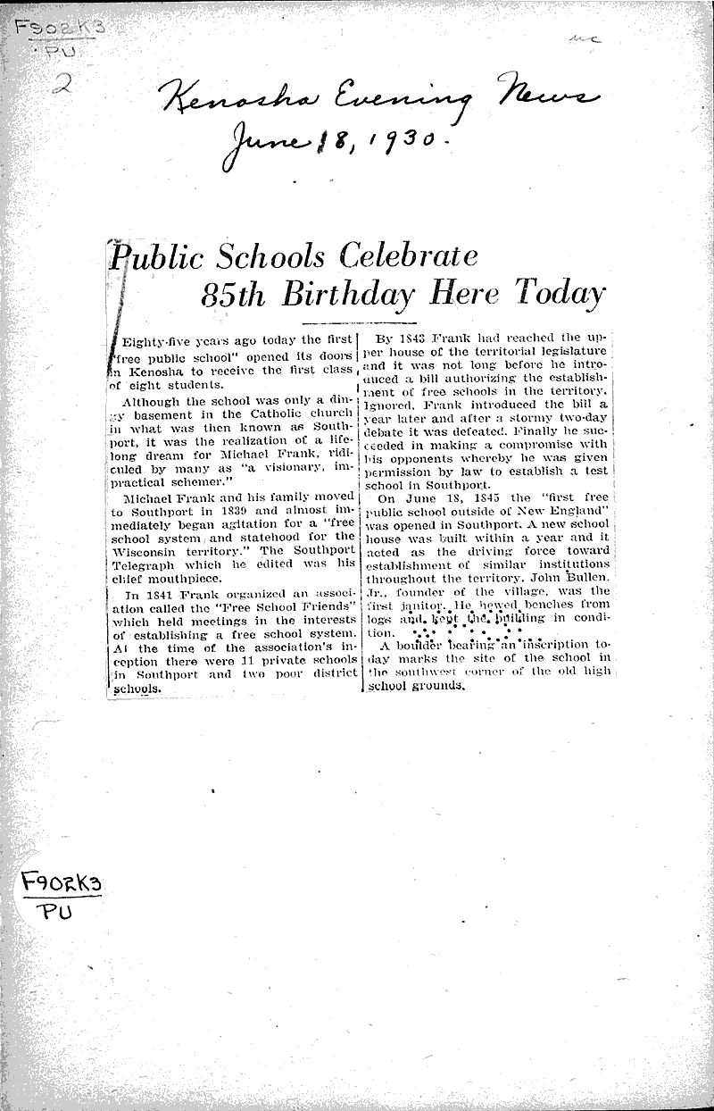  Source: Kenosha Evening News Topics: Education Date: 1930-06-18