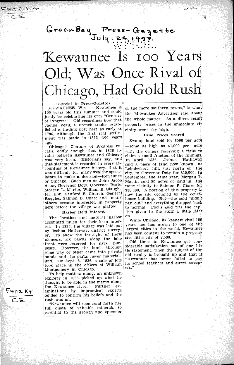  Source: Green Bay Press Gazette Date: 1933-07-24