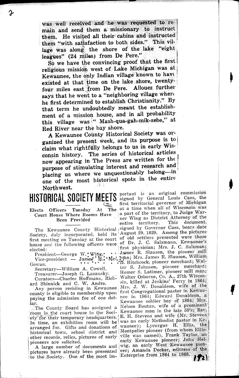  Source: Kewaunee Press Date: 1921-05-07