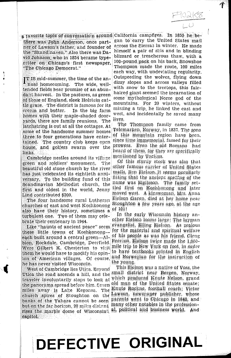  Source: Milwaukee Journal Topics: Church History Date: 1931-07-12