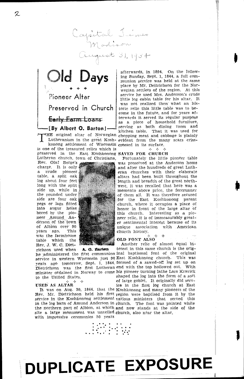  Source: Capital Times Topics: Church History Date: 1934-08-31