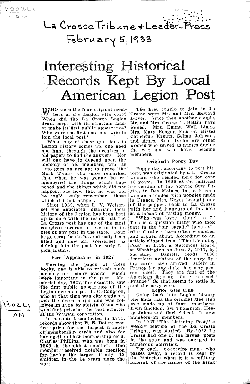  Source: La Crosse Tribune and Leader-Press Topics: Wars Date: 1933-02-05