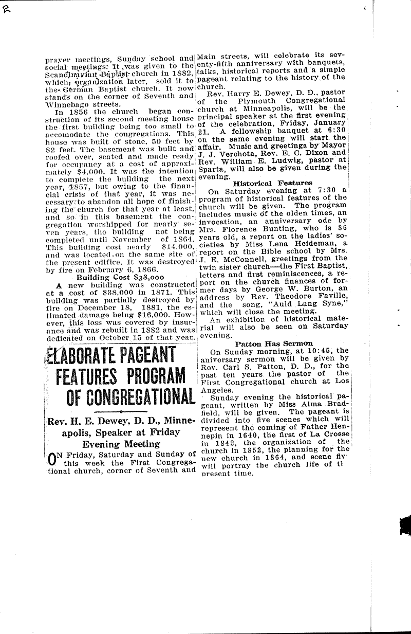  Source: La Crosse Tribune Topics: Church History Date: 1927-01-16
