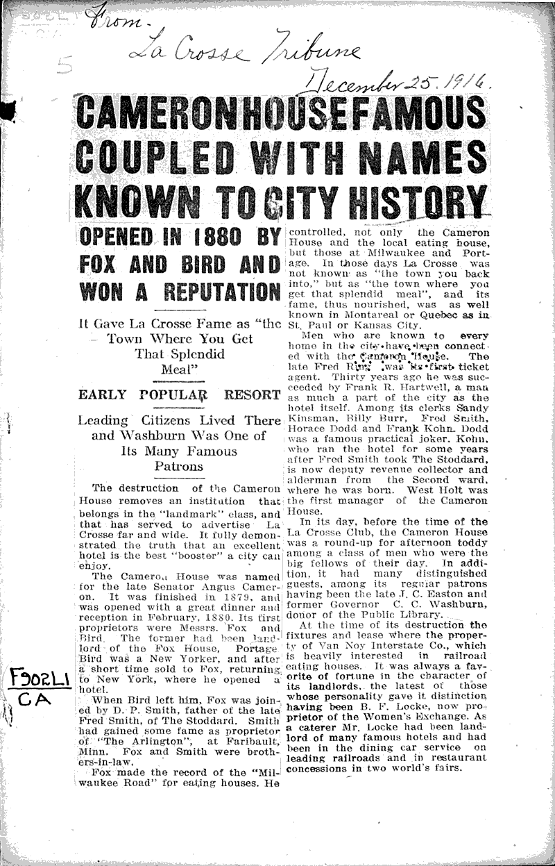  Source: LaCrosse Tribune Topics: Architecture Date: 1916-12-25