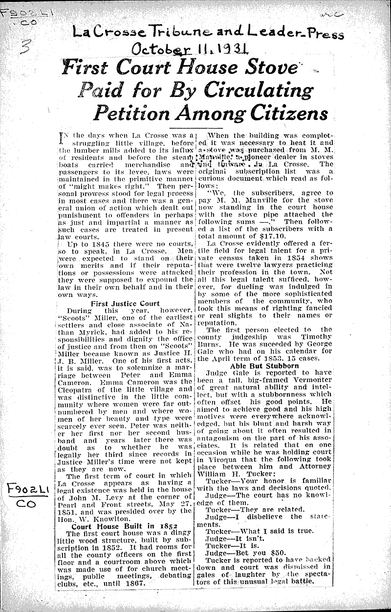  Source: La Crosse Tribune and Leader-Press Topics: Industry Date: 1931-10-11