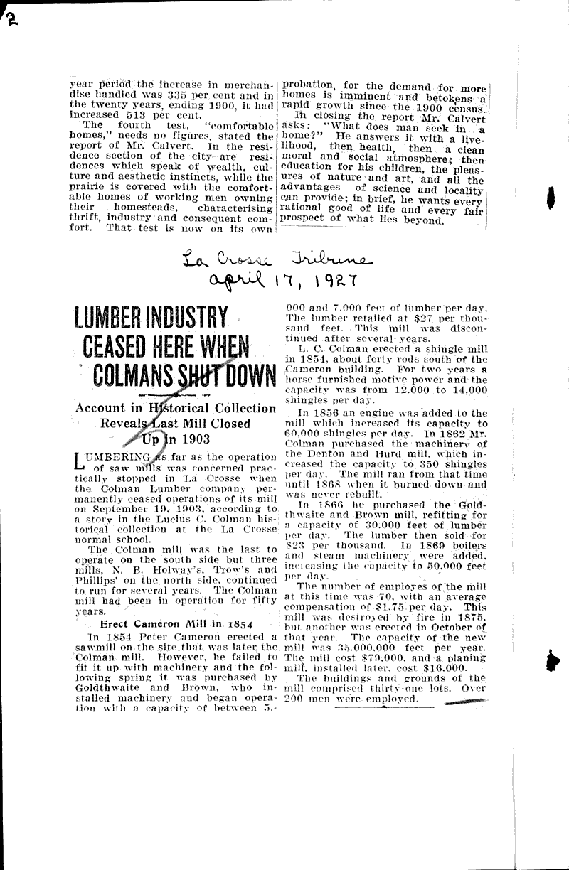  Source: La Crosse Tribune Topics: Industry Date: 1926-12-19