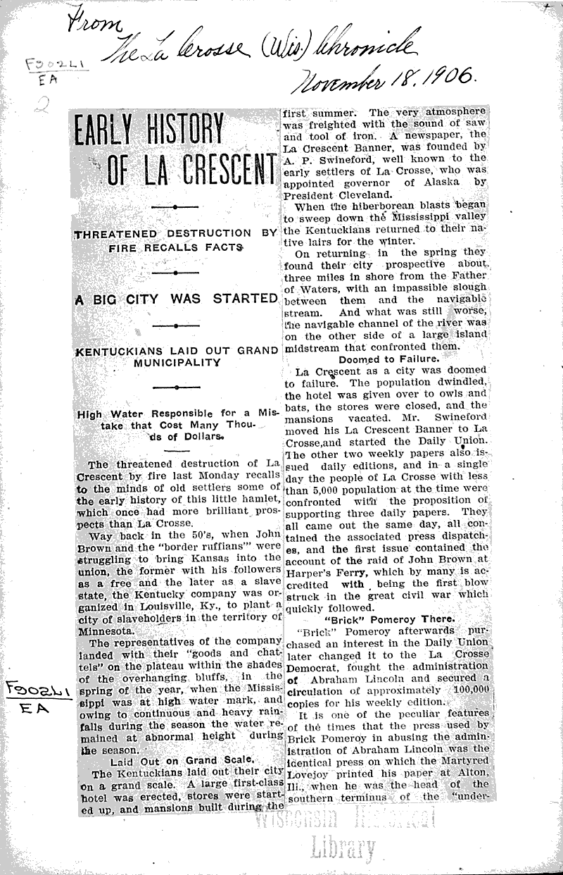  Source: La Crosse Chronicle Topics: Government and Politics Date: 1906-11-18