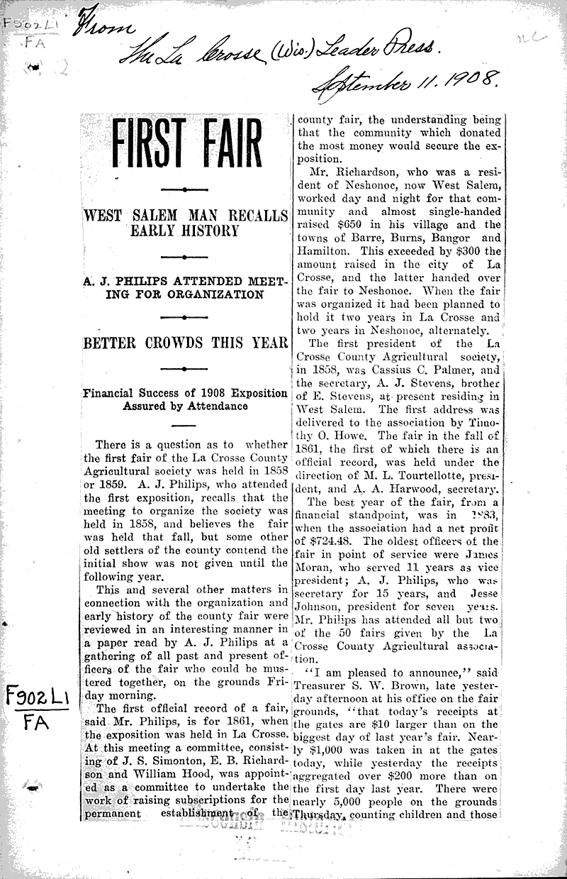  Source: La Crosse Tribune and Leader-Press Topics: Agriculture Date: 1908-09-11