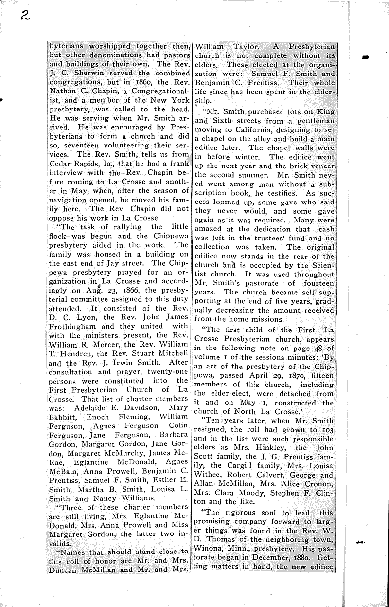  Source: La Crosse Tribune Topics: Church History Date: 1907-02-11