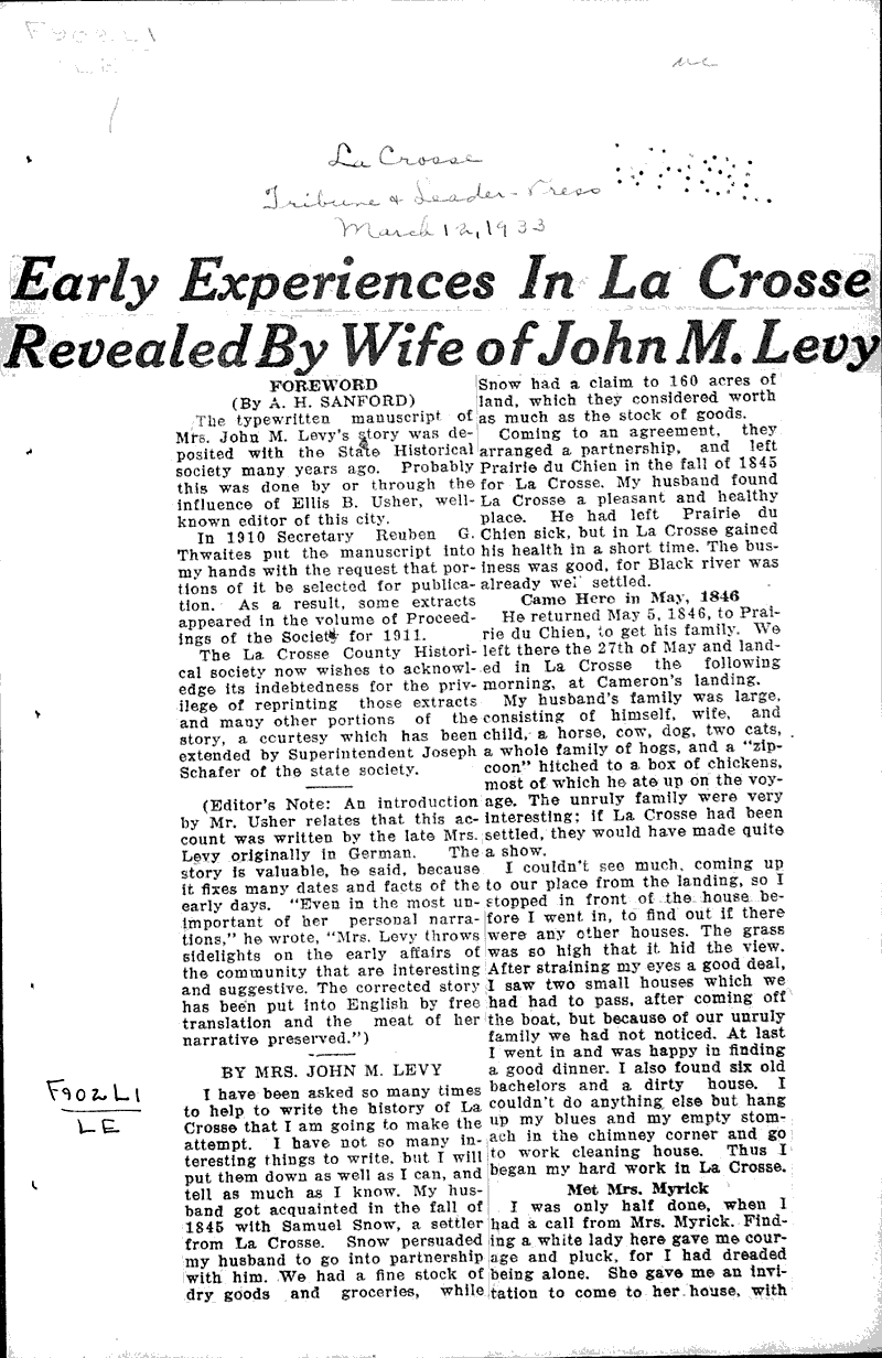  Source: La Crosse Tribune and Leader-Press Topics: Education Date: 1933-03-12